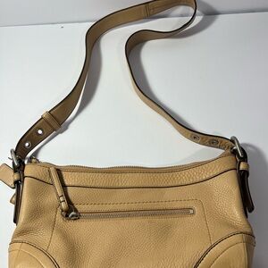 Coach Beige Pebble Leather Shoulder Bag